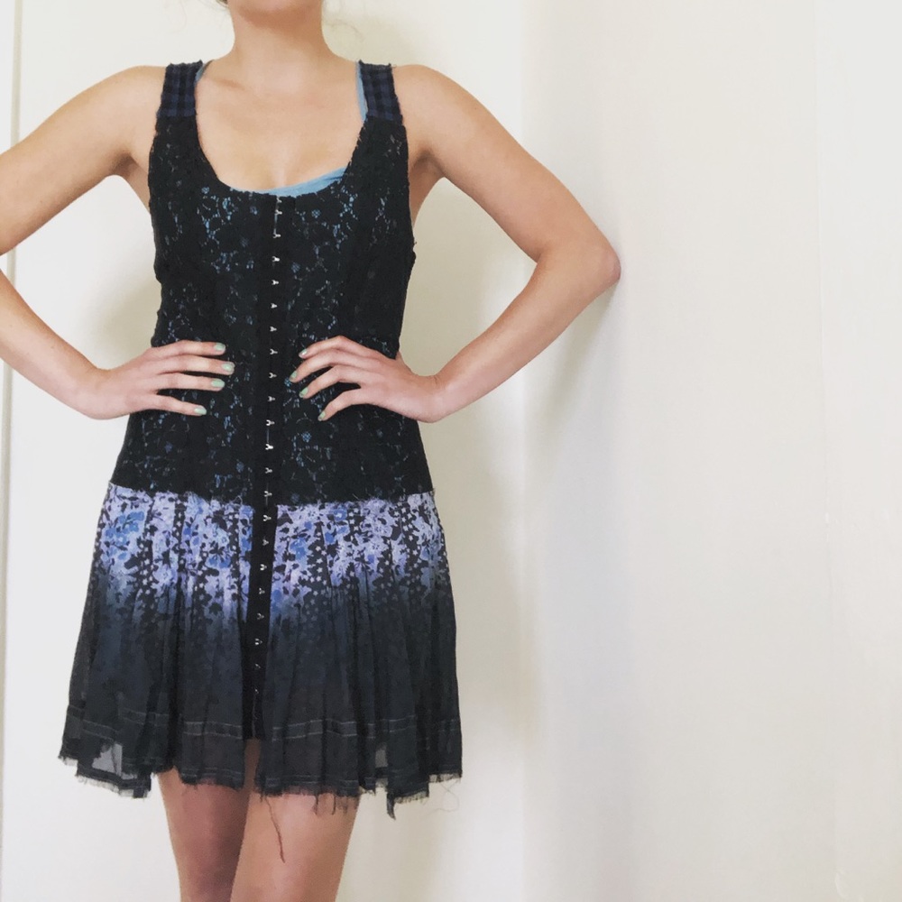 NWT Free People Dress | Blue and Black lace | 4